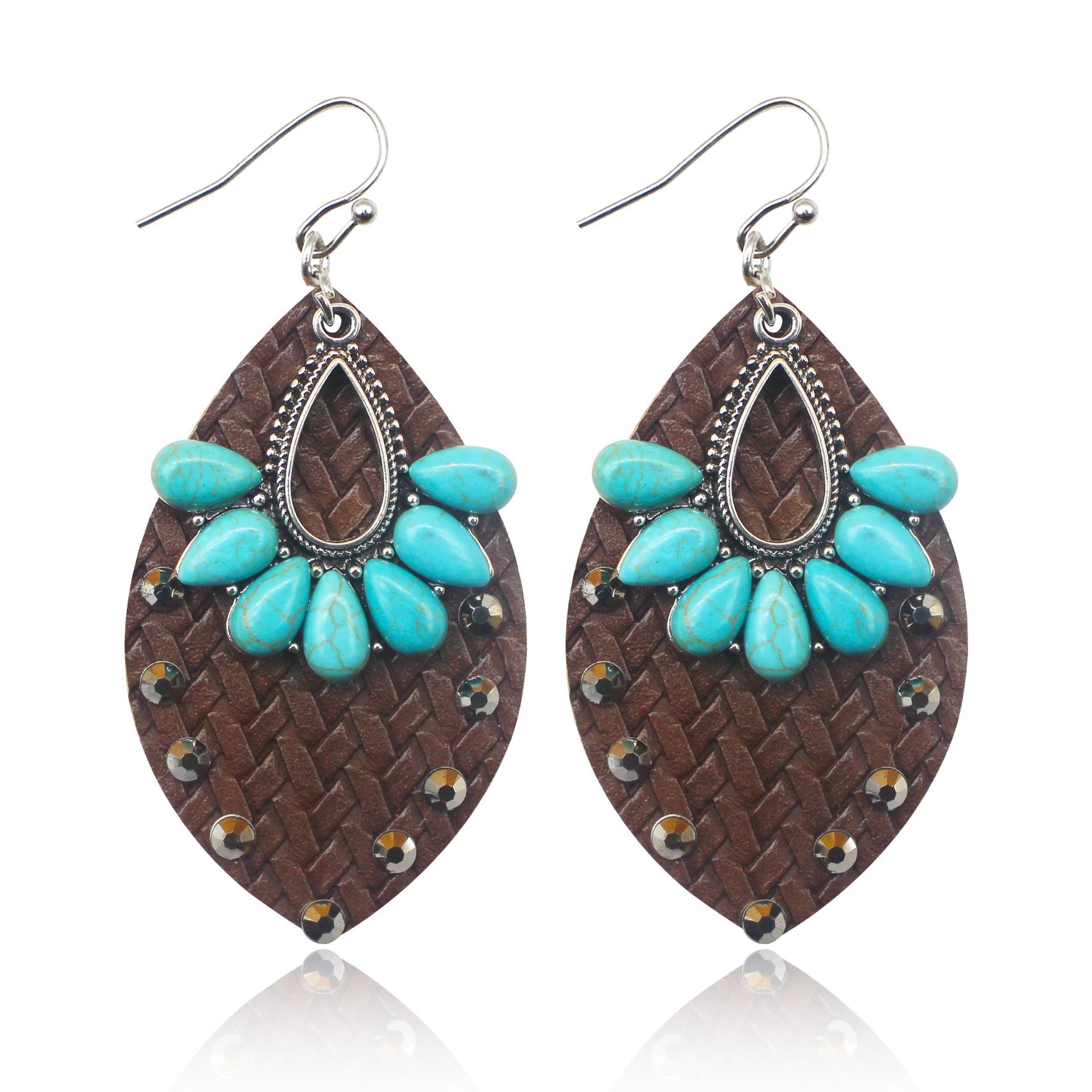 Wholesale Bohemian Hollow Mesh Feather Leather Earrings